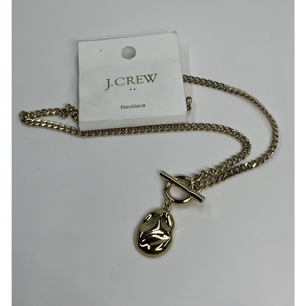 J Crew Hammered Pendant Necklace with T-bar Closure in Gold Tone